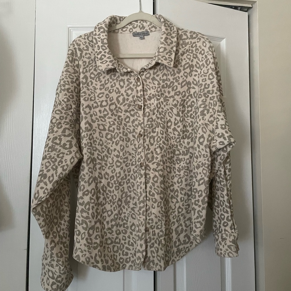 Oversized leopard button down long sleeve